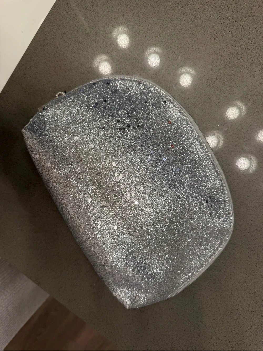Lancome Silver Glitter Cosmetic Bag Makeup Pouch Travel Toiletry Case 8x5.5